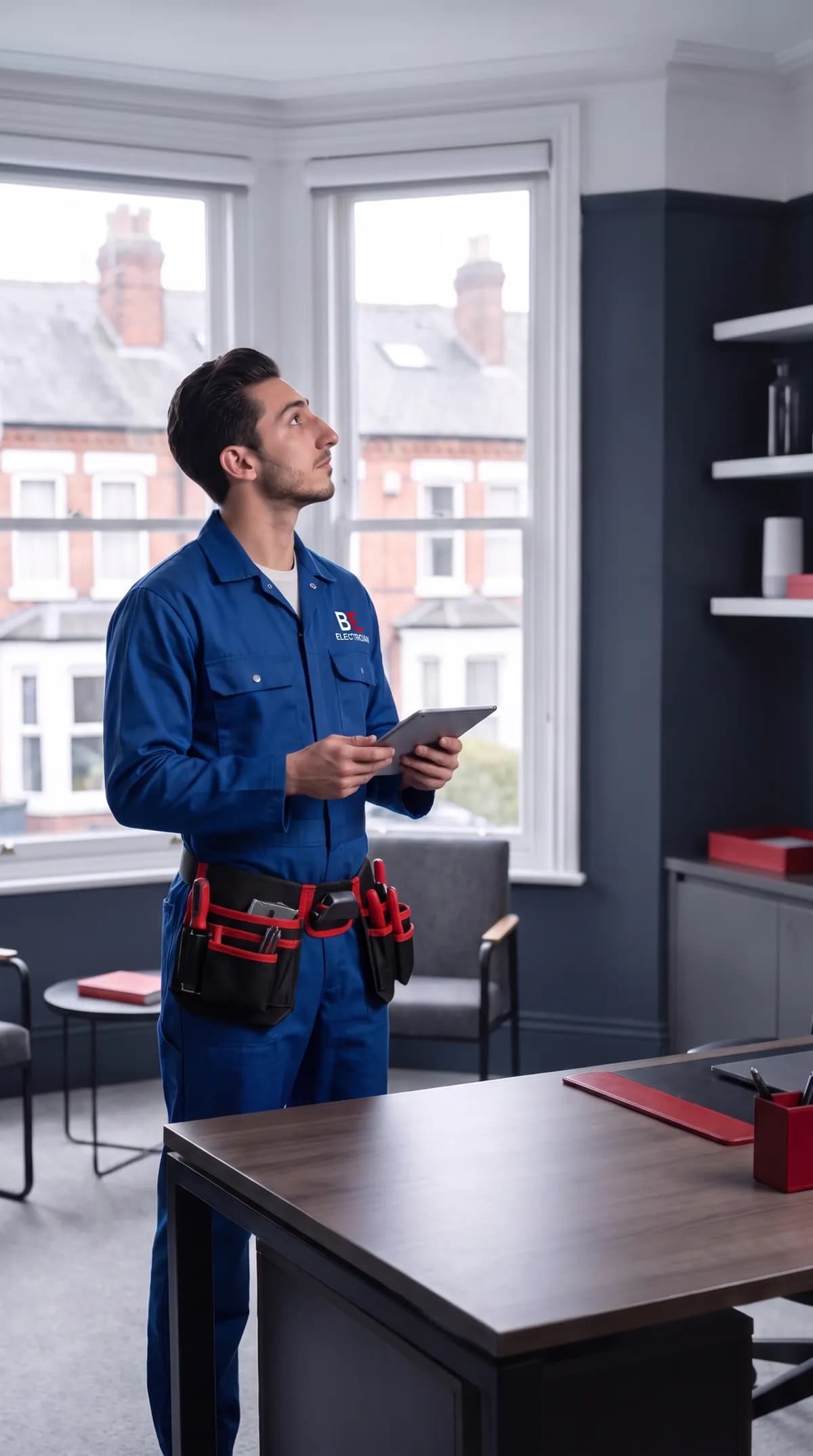 Engineer with a tablet in an office