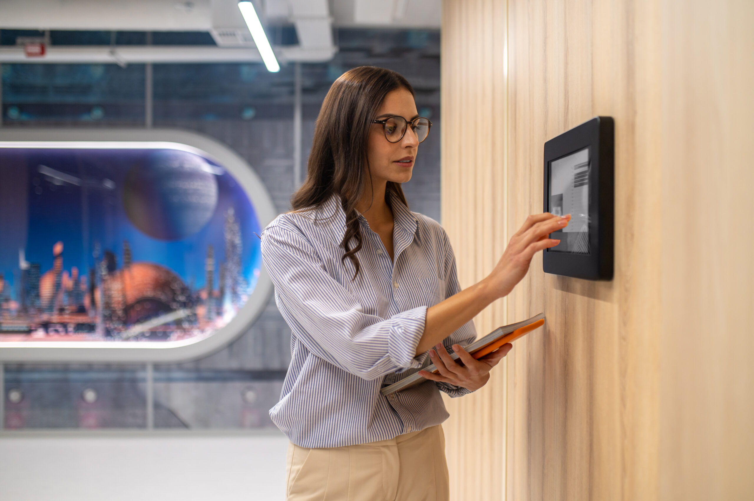 woman using system after commercial access control installation