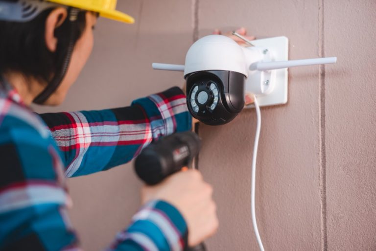 Outdoor CCTV camera installation on a building
