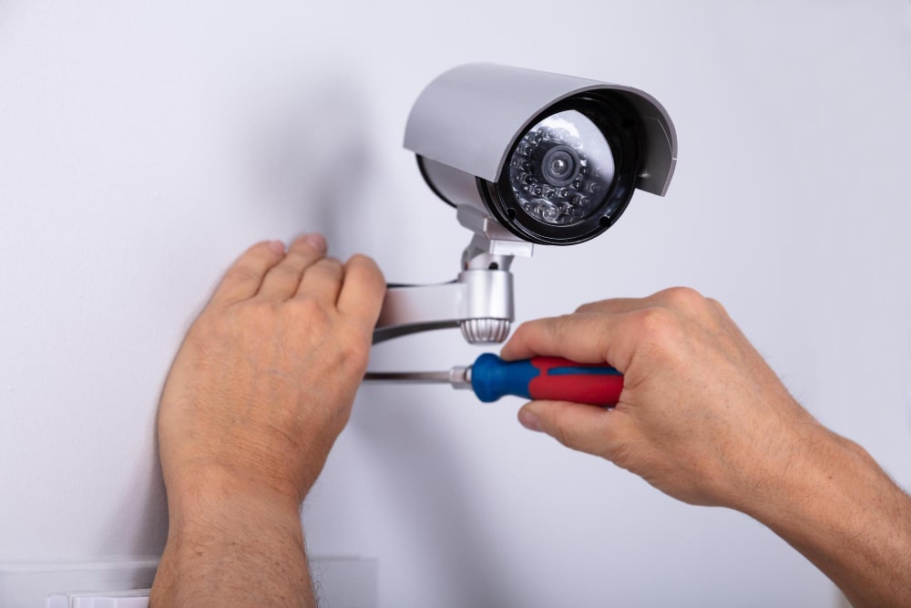 Wall mounted CCTV camera installation